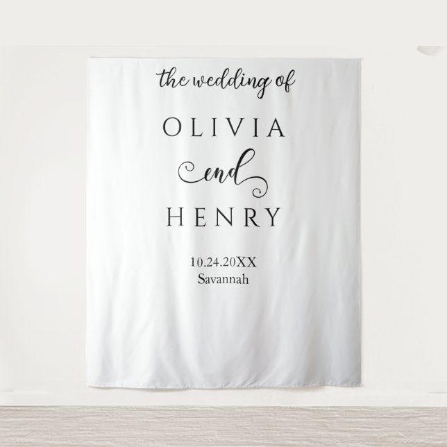 Tapiz Banner elegante Boda blanco minimalista (Anverso)