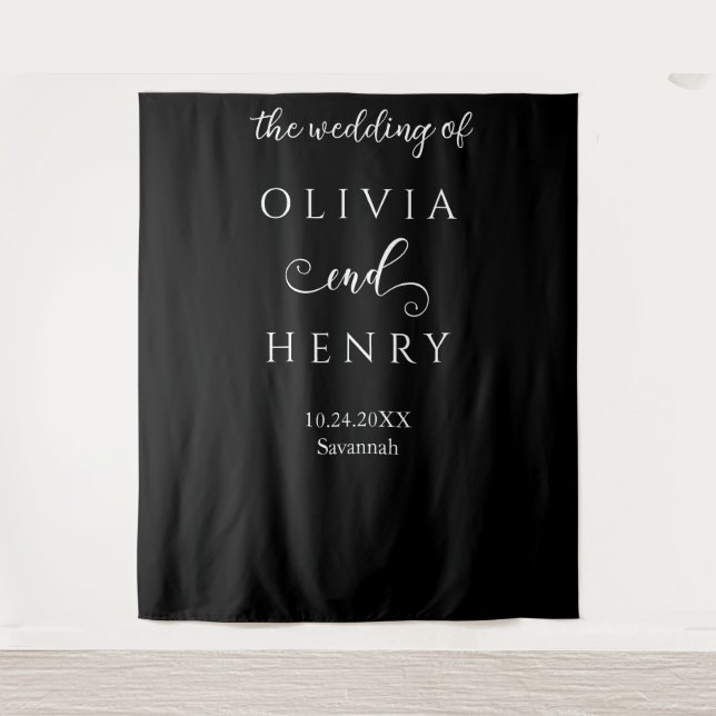 Tapiz Banner elegante Boda negro minimalista (Anverso)
