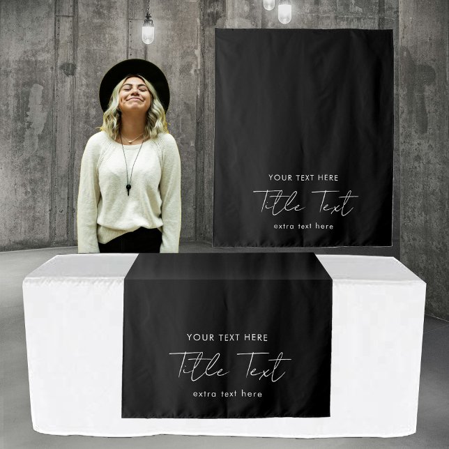 Tapiz Banner personalizado Table Runner Banner Guión mod (Custom Table Runner Banner Modern Script Black Tapestry)