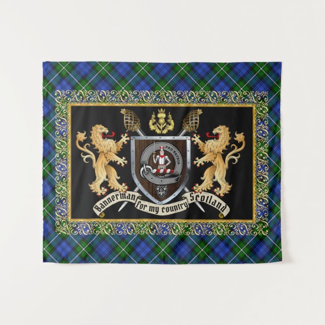 Tapiz Bannerman Clan Badge & Motto con Leones (Anverso (horizontal))