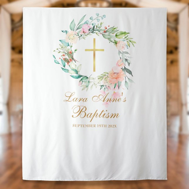 Tapiz Baptismo Christening Floral Garland Photo Booth (Subido por el creador)