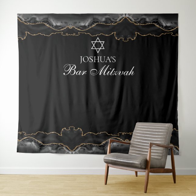 Tapiz Bar personalizado Mitzvah Fiesta Black Gold Photo  (In situ (horizontal))