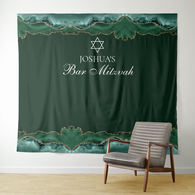 Tapiz Bar personalizado Mitzvah Fiesta Green Gold Photo  (In situ (horizontal))