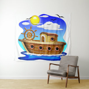 Tapiz Barco Pesquero Dibujo Animado 