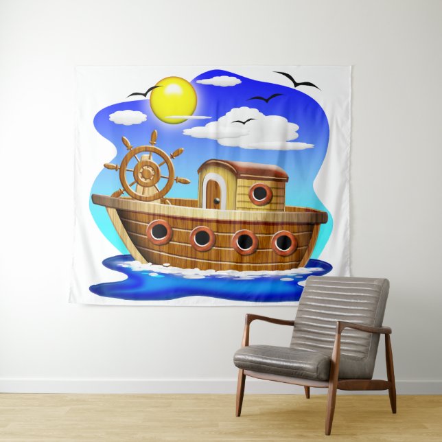 Tapiz Barco Pesquero Dibujo Animado  (In situ (horizontal))