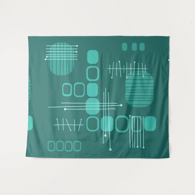 Tapiz Barkcloth de resumen atómico Verde azulado (Anverso (horizontal))