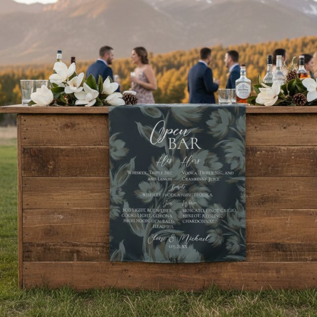 Tapiz Barra Libre y Bebida Signature Marrón Floral Boda  (Give your open bar and added touch of elegance with this Open Bar and Signature Drink Brown Tapestry)