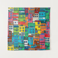 Barrio urbano brasileño: fondo colorido.