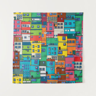 Tapiz Barrio urbano brasileño: fondo colorido.