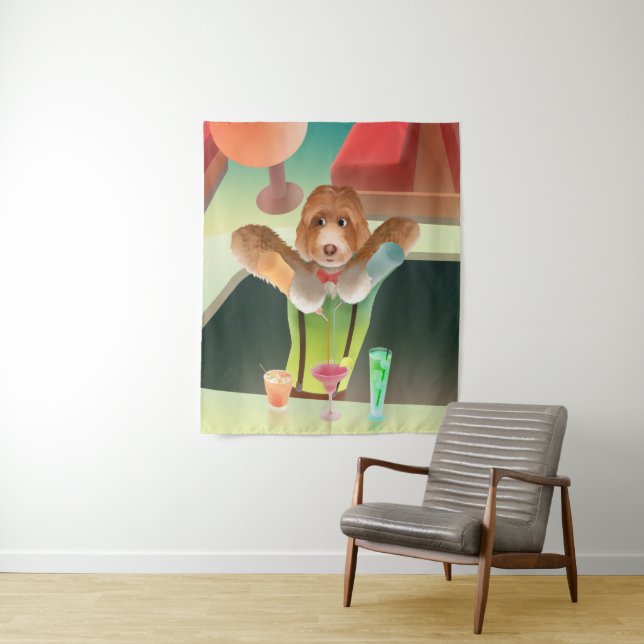 Tapiz Bartending Dog in Retro Bar (In situ)
