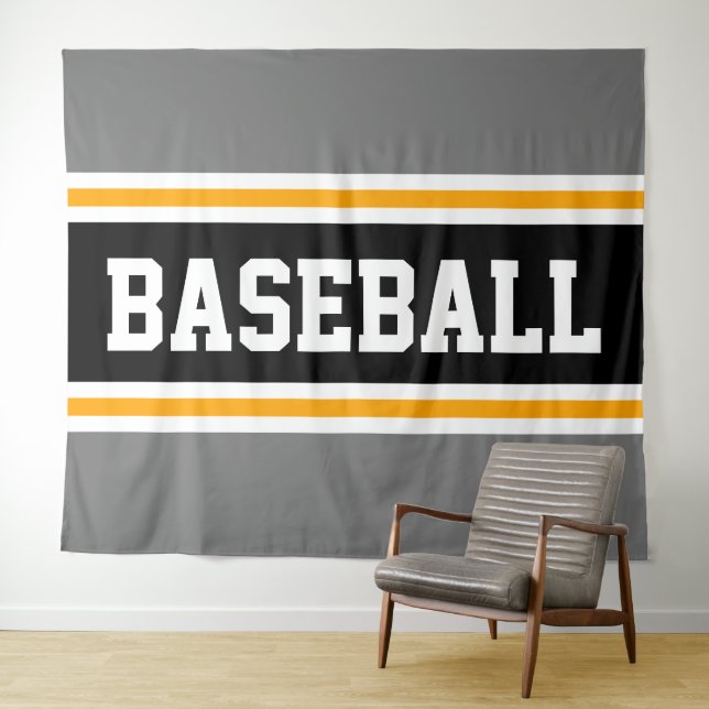 Tapiz BASEBALL Sporty Gray Black Yellow Carreras Stripes (In situ (horizontal))