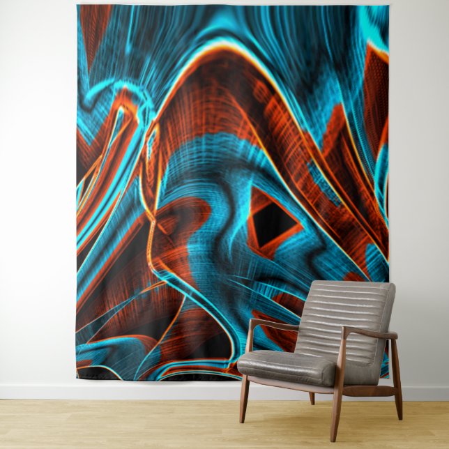 Tapiz Bastante azul torcido y rojo quemado con ranuras (In situ)