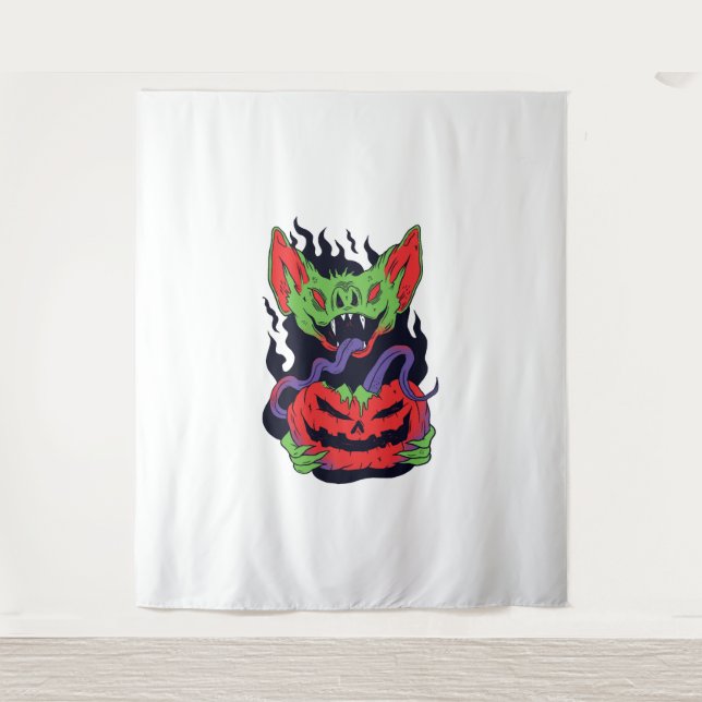 Tapiz Bat Halloween - Calabaza de Halloween con vampiros (Anverso)