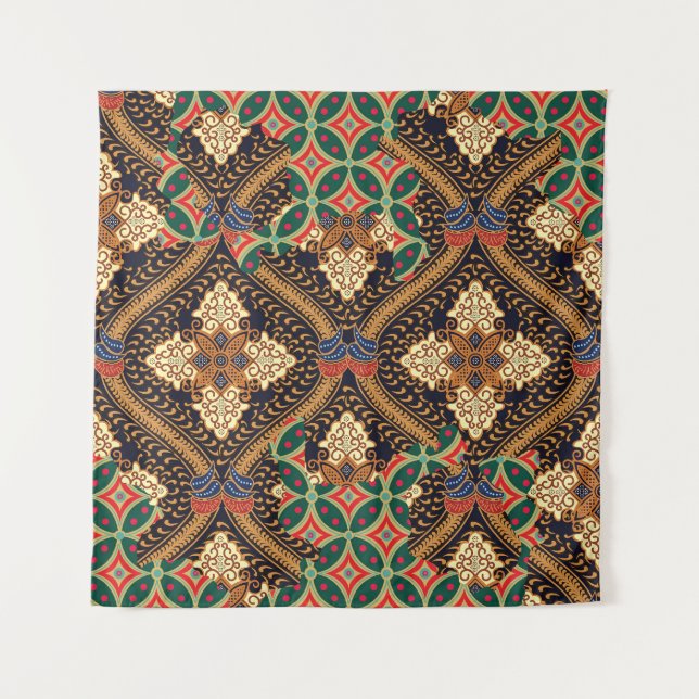 Tapiz Batik indonesio basado en plantas: Patrones distin (Anverso)