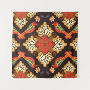 Tapiz batik indonesio: motivo de la fauna flora.