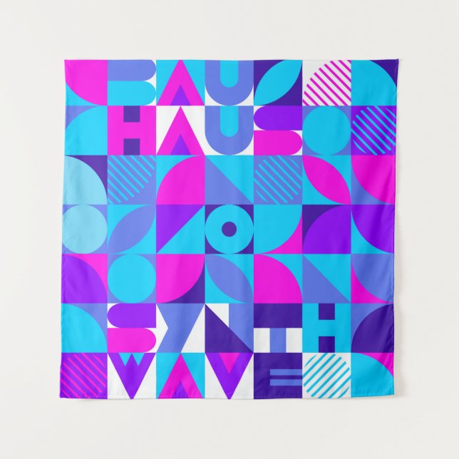 Tapiz Bauhaus Synthwave #4 (rosa-azul) — poster abstract (Anverso)