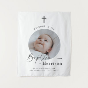 Tapiz Bautismo de foto redonda - Signo de bienvenida