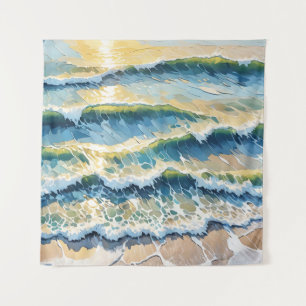 Tapiz Beach Ocean Green Blue Yellow Design 345