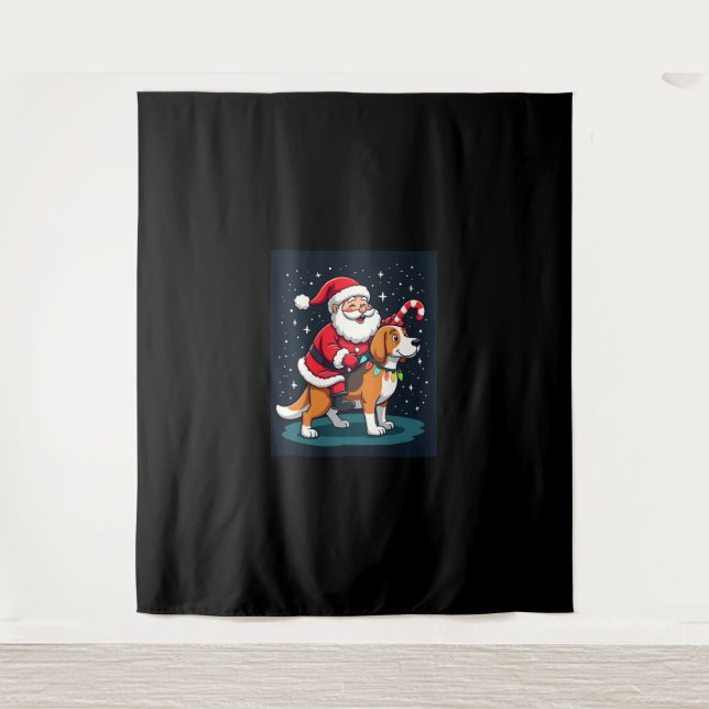 Tapiz Beagle Xmas iluminando a Santa Riding Perro Beagle (Anverso)