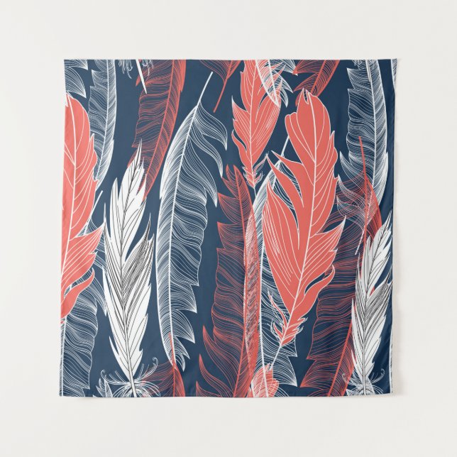 Tapiz Beautiful seamless graphic pattern of feathers (Anverso)