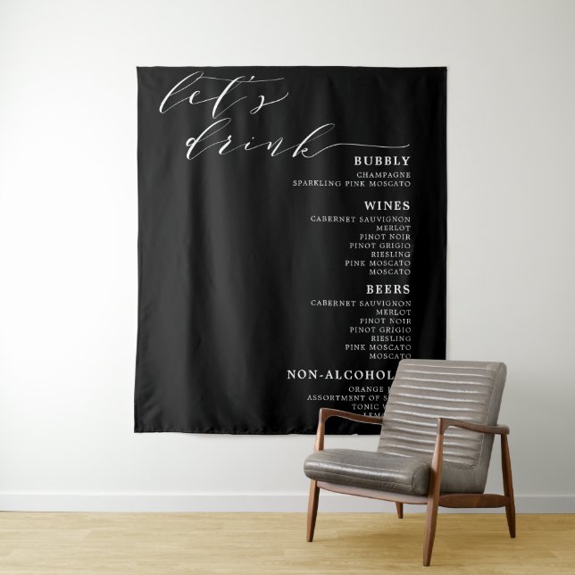 Tapiz Bebamos cinta de Rótulo del menú del Boda blanco n (In situ)
