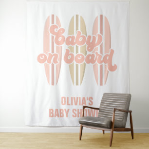 Tapiz Bebé a bordo de la tabla de surf Playa Baby Shower