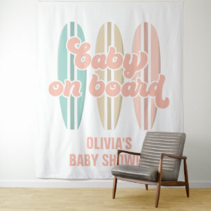 Tapiz Bebé a bordo de Surfboard Beach Baby Shower