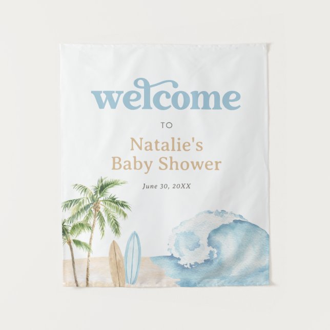 Tapiz Bebé a bordo Surf Baby Baby Shower Signo de bienve (Anverso)