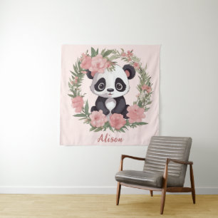 Tapiz Bebé Adorable Panda Bear con Flores