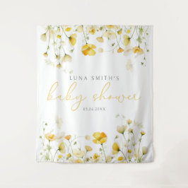 Tapiz Bebé Amarillo En El Fondo De Baby Shower Floral De