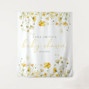 Tapiz Bebé Amarillo En El Fondo De Baby Shower Floral De