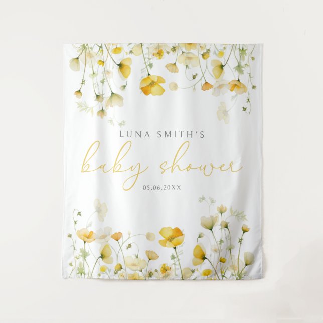 Tapiz Bebé Amarillo En El Fondo De Baby Shower Floral De (Anverso)