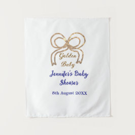 Tapiz Bebé dorado lazo brillo azul real baby shower 