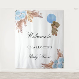 Tapiz Bebé ducha oso de peluche pampas pasto niño azul