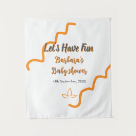 Tapiz Bebé en camino retro español gris naranja boho mod