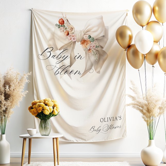 Tapiz Bebé en el Baby Shower floral de Bow blanco (Subido por el creador)