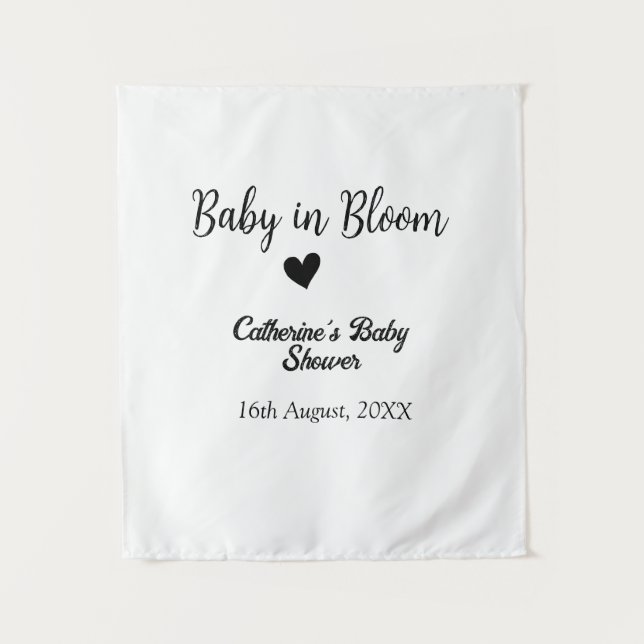 Tapiz Bebé en flor baby shower simple corazón negro fech (Anverso)