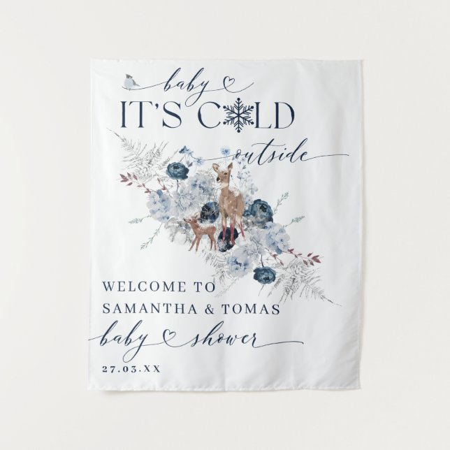 Tapiz Bebé frío afuera del Baby Shower de venados floral (Anverso)