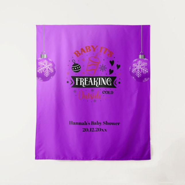 Tapiz Bebé, hace frío afuera Fiesta de bebé morada (Anverso)
