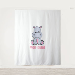 Tapiz Bebé lindo Hippo Moo Deng Bouncy Cerdo en Hippop t