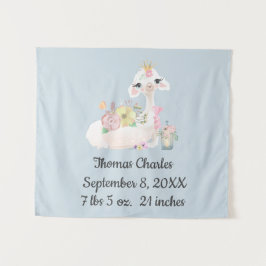 Tapiz Bebé Llama con Flores Blanco y Azul Niño