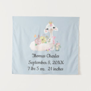 Tapiz Bebé Llama con Flores Blanco y Azul Niño