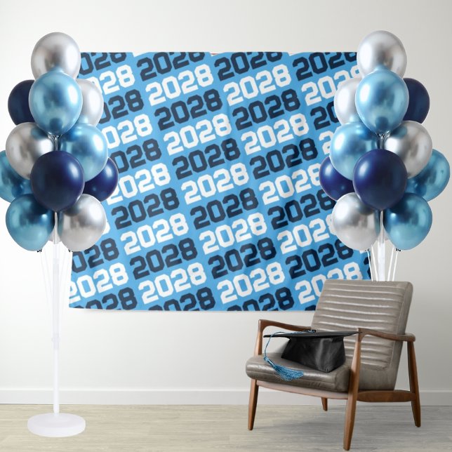 Tapiz Bebé Marina Azul Cualquier curso de graduación de  (Hanging Graduation Repeating Class of ANY Year Backdrop in Baby Blue and Navy Blue)