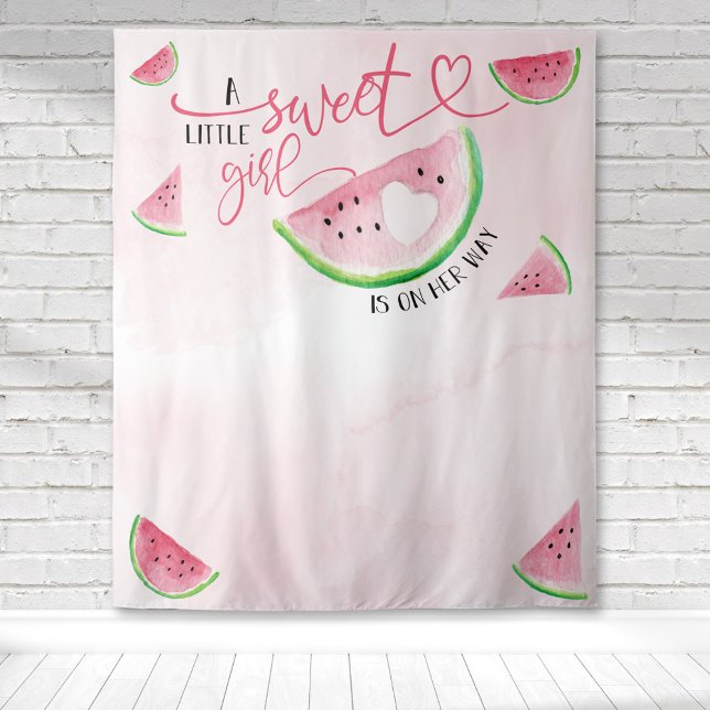 Tapiz Bebé niña acuarela sandía Baby Shower  (Watercolor watermelon baby shower for a sweet little girl on her way for a cute backdrop.)
