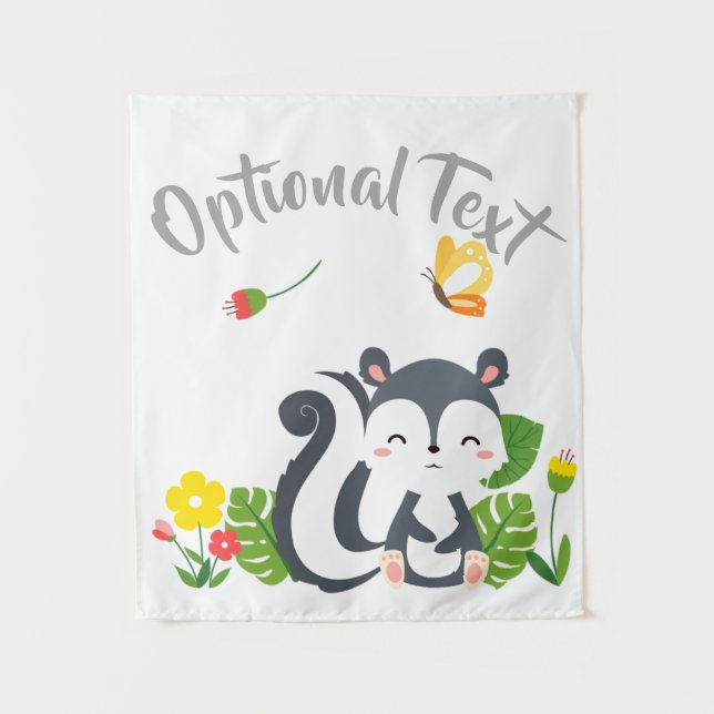 Tapiz Bebé zorrillo, mariposa y flores (Anverso)