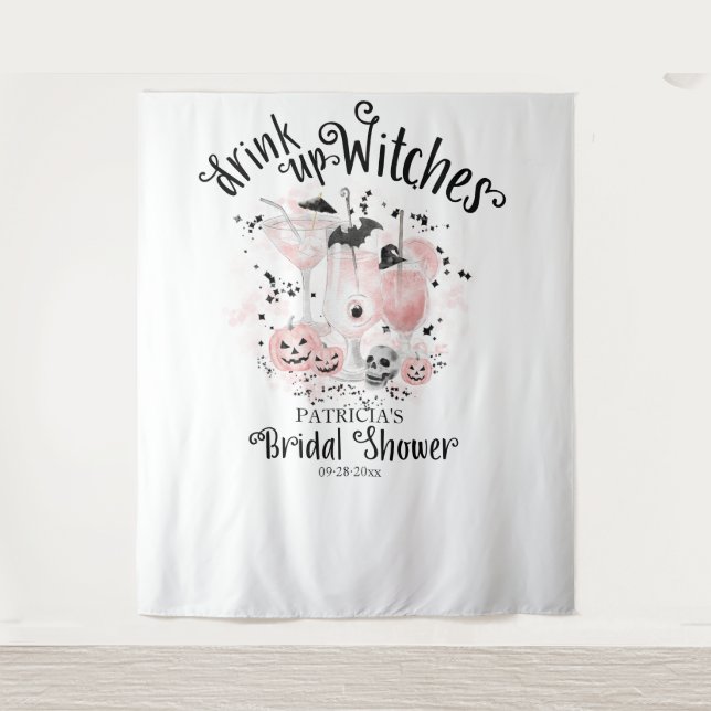 Tapiz Beber brujas Halloween Bridal Shower Backdrop (Anverso)