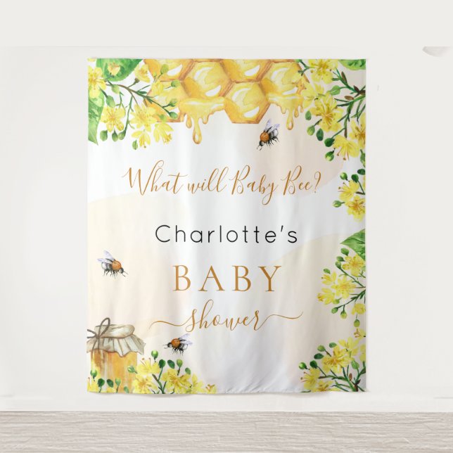 Tapiz Bee Baby Shower amarillo revelar fiesta (Anverso)