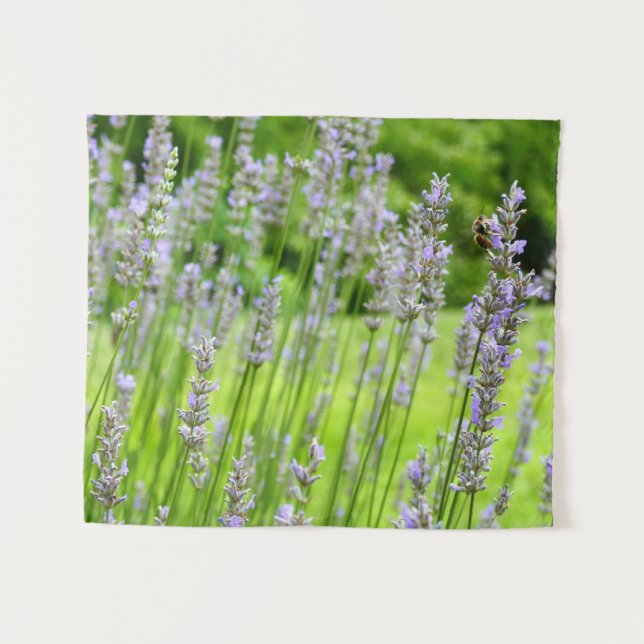 Tapiz Bee on Lavender Summer Floral (Anverso (horizontal))