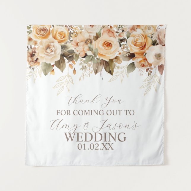 Tapiz Beige Floral Botánico Nupcial Marrón Neutral (Anverso)