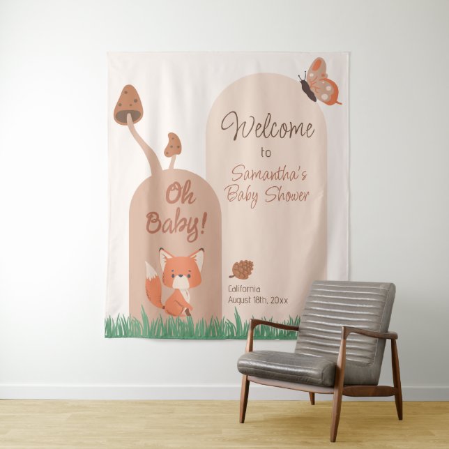 Tapiz Beige Forest Thuelo Fox Baby Shower (In situ)